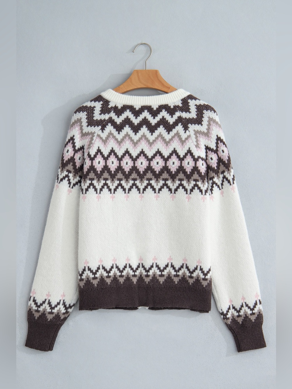 Geometric Pattern Brushed Knit Button Cardigan - Picture 8 of 14